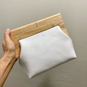 Handmade Genuine Cowhide Pattern Embossed Wooden Frame Purse & 2 Chain Styles